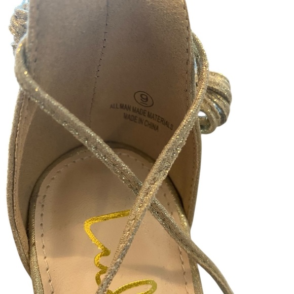 Lulus Glam Elegant Gold Faux Suede High Heel Sandals prom special event shoes - Picture 4 of 10